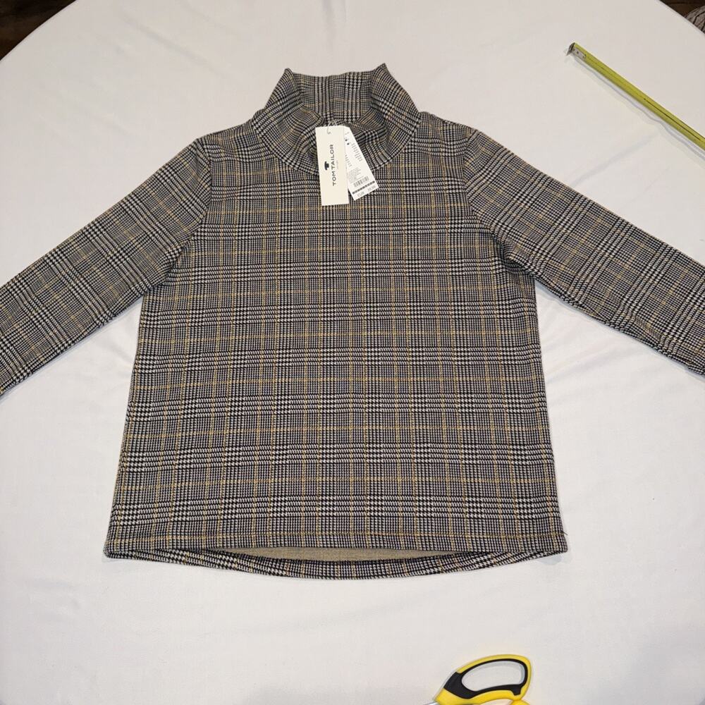 Tom Tailor Sweatshirt Turtleneck Women’s L Glen Check Pattern 3/4 Sleeve NWT